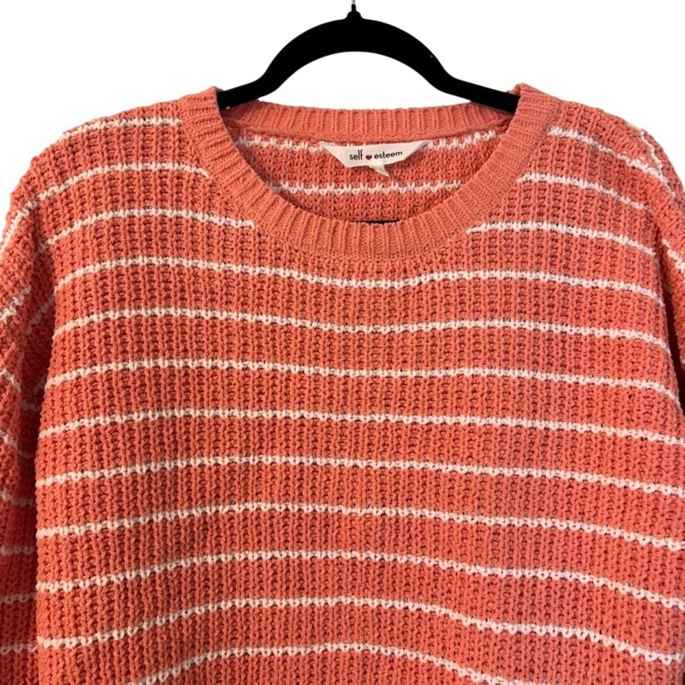 Self Esteem L Chenille Striped Cropped Pullover Sweater Coral White Coastal Chic - Picture 2 of 14